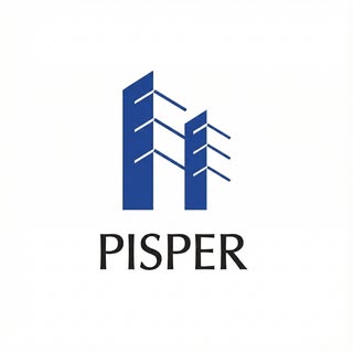 Logo oficial de Pisper: edificios azules y nombre de la marca